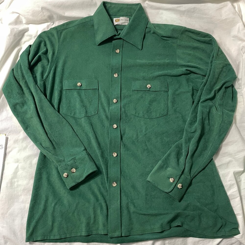 Vtg Charlie Brown Shirtmakers Green Mens M 15-15.5 Long Sleeve Button Down USA